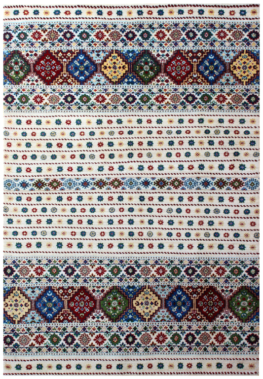 Hand Knotted Traditional Gabbeh Ivory Vibrant Color 5.6x8 Area Rug