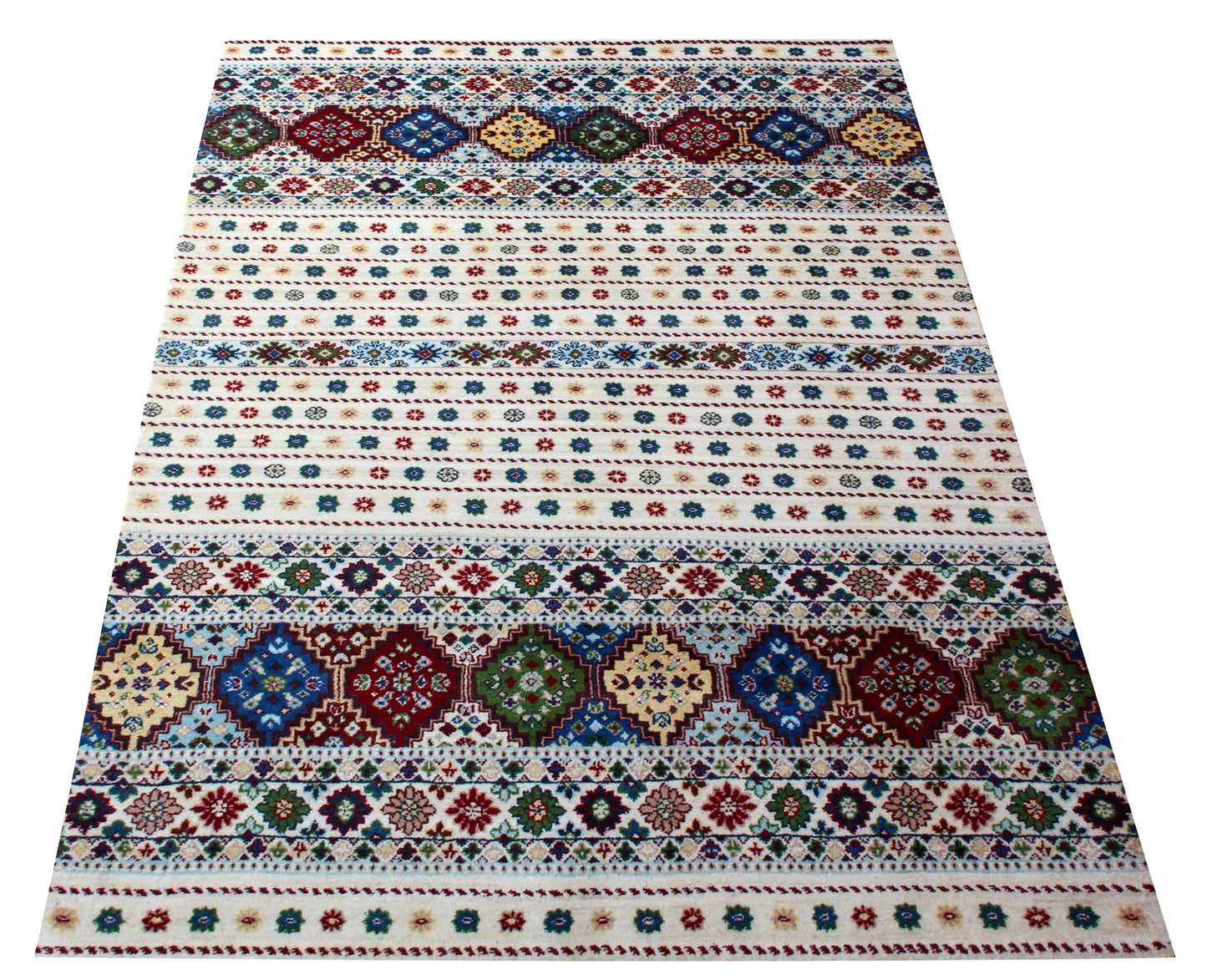 Hand Knotted Traditional Gabbeh Ivory Vibrant Color 5.6x8 Area Rug