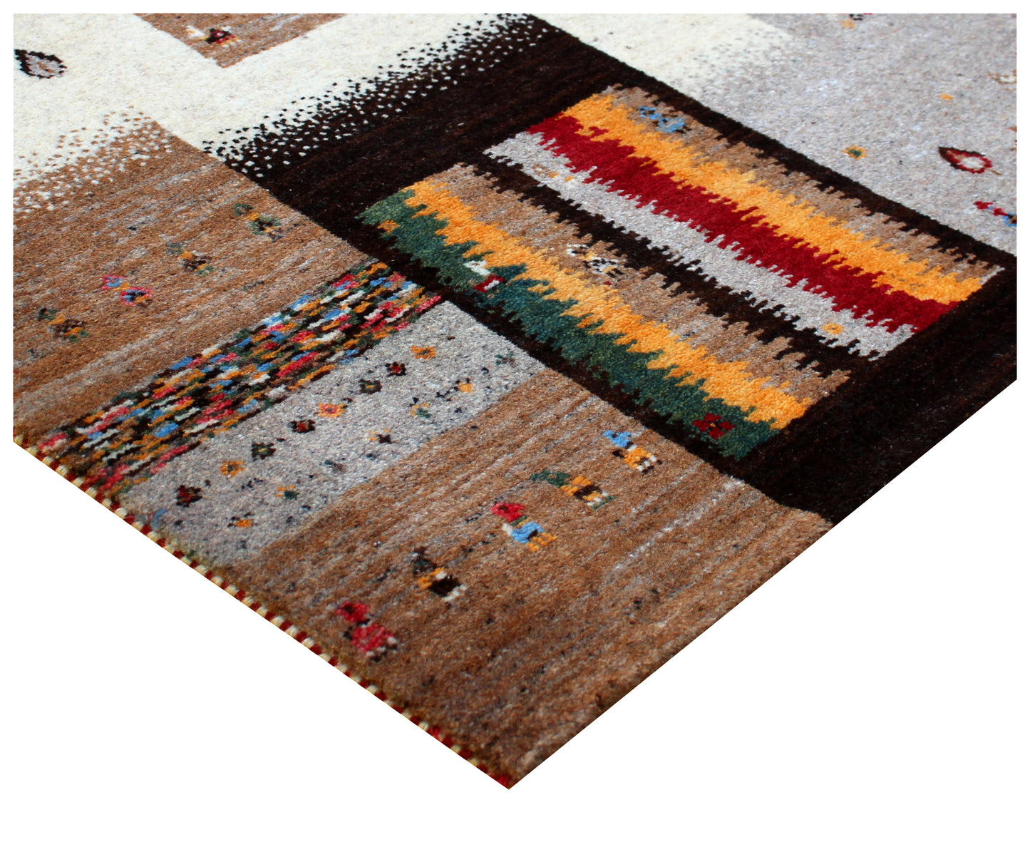 Ivory Multi-Color Gabbeh Patchwork Wool Rug 5.6x8 - Hand Knotted