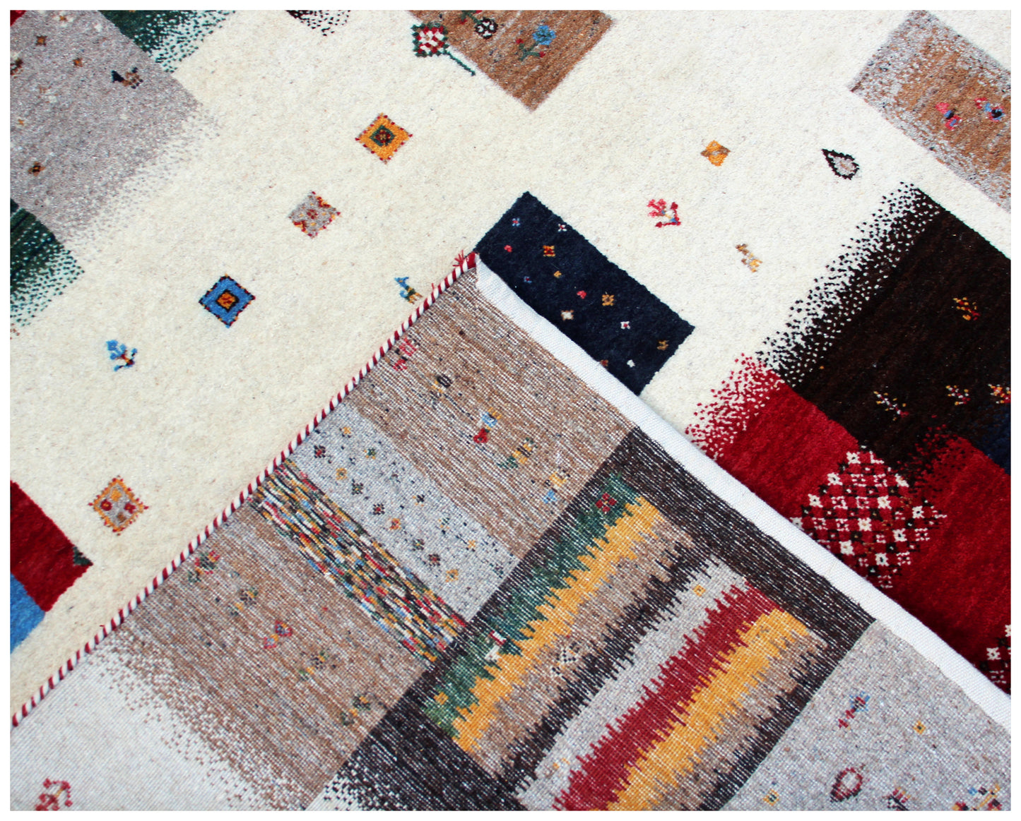 Ivory Multi-Color Gabbeh Patchwork Wool Rug 5.6x8 - Hand Knotted