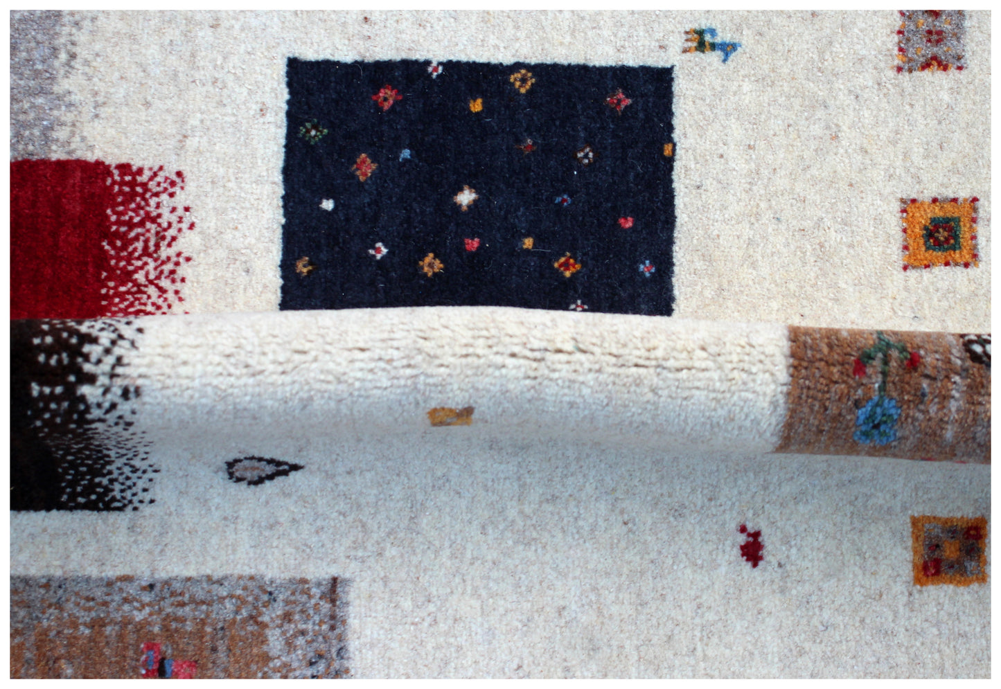 Ivory Multi-Color Gabbeh Patchwork Wool Rug 5.6x8 - Hand Knotted