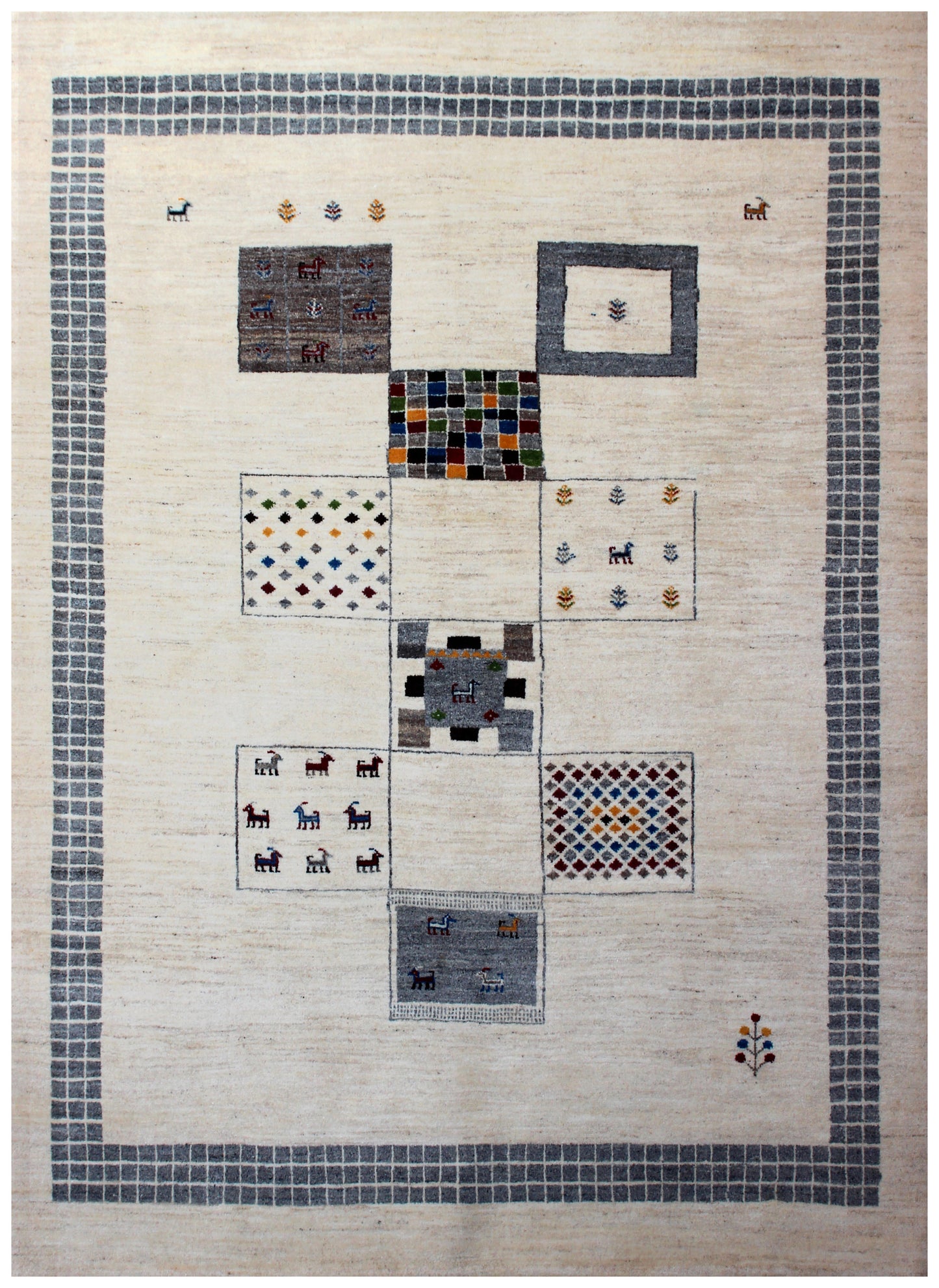 Hand Knotted Contemporary Gabbeh Patchwork Wool Rug 6.6x10- Beige Multi