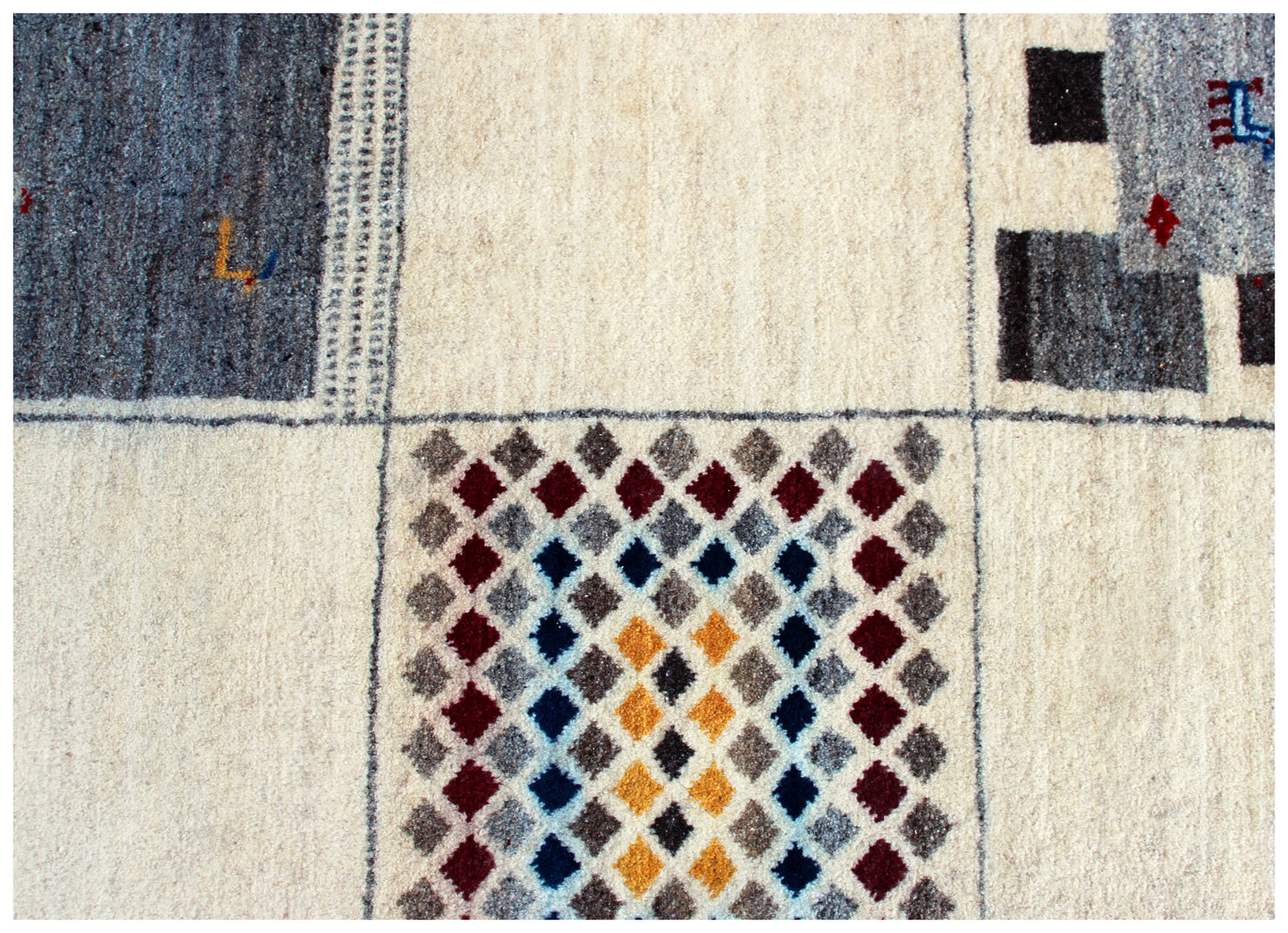 Hand Knotted Contemporary Gabbeh Patchwork Wool Rug 6.6x10- Beige Multi