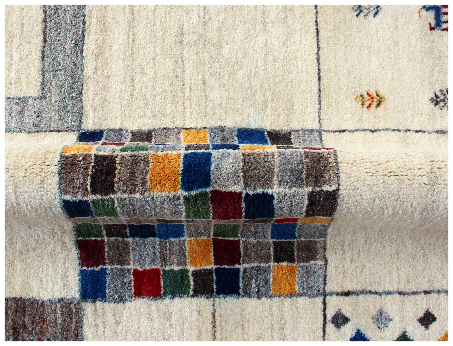 Hand Knotted Contemporary Gabbeh Patchwork Wool Rug 6.6x10- Beige Multi