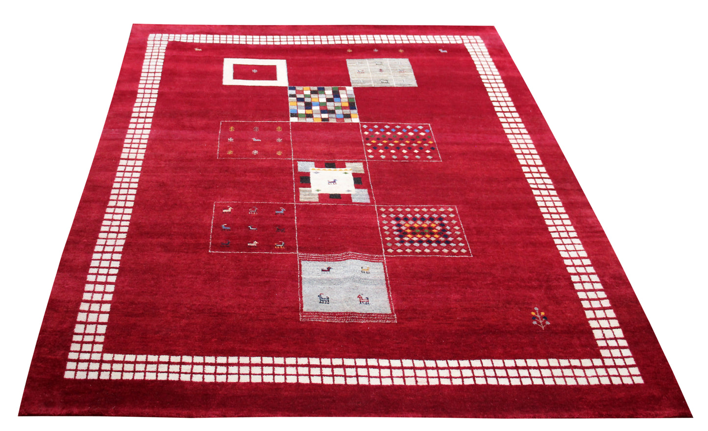 Hand Knotted Gabbeh Tribal Wool Rug 8x10 - Red Multi Patchwork