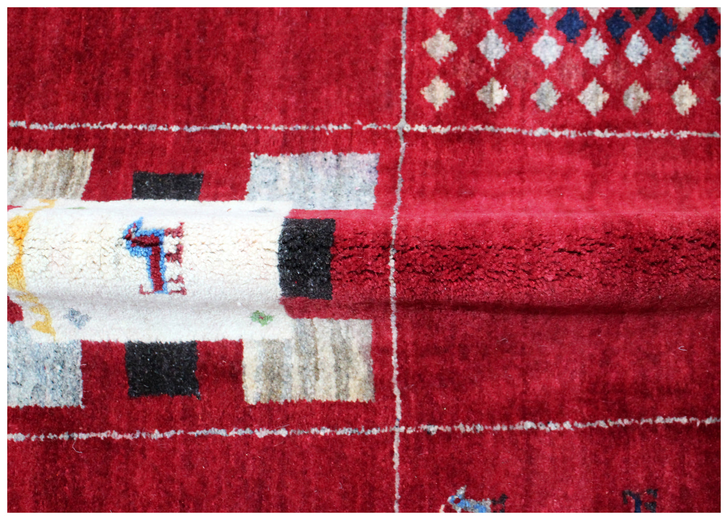 Hand Knotted Gabbeh Tribal Wool Rug 8x10 - Red Multi Patchwork