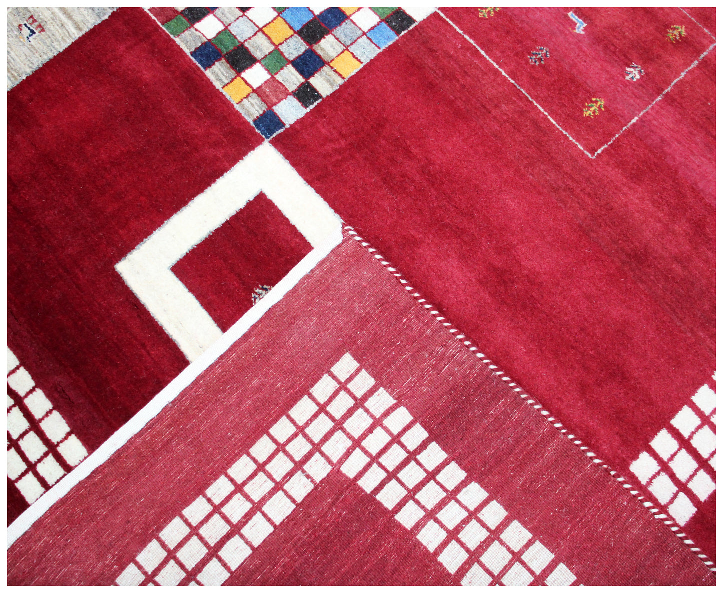 Hand Knotted Gabbeh Tribal Wool Rug 8x10 - Red Multi Patchwork