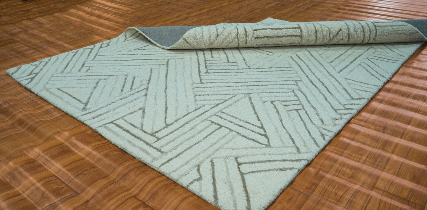 Ivory Brown Silver Abstract Geometric Chevron Lines Hand Tufted Wool Viscose Rug Cut Pile Contemporary 2x3 to 12x15 - Bulk Manufacturing Orders