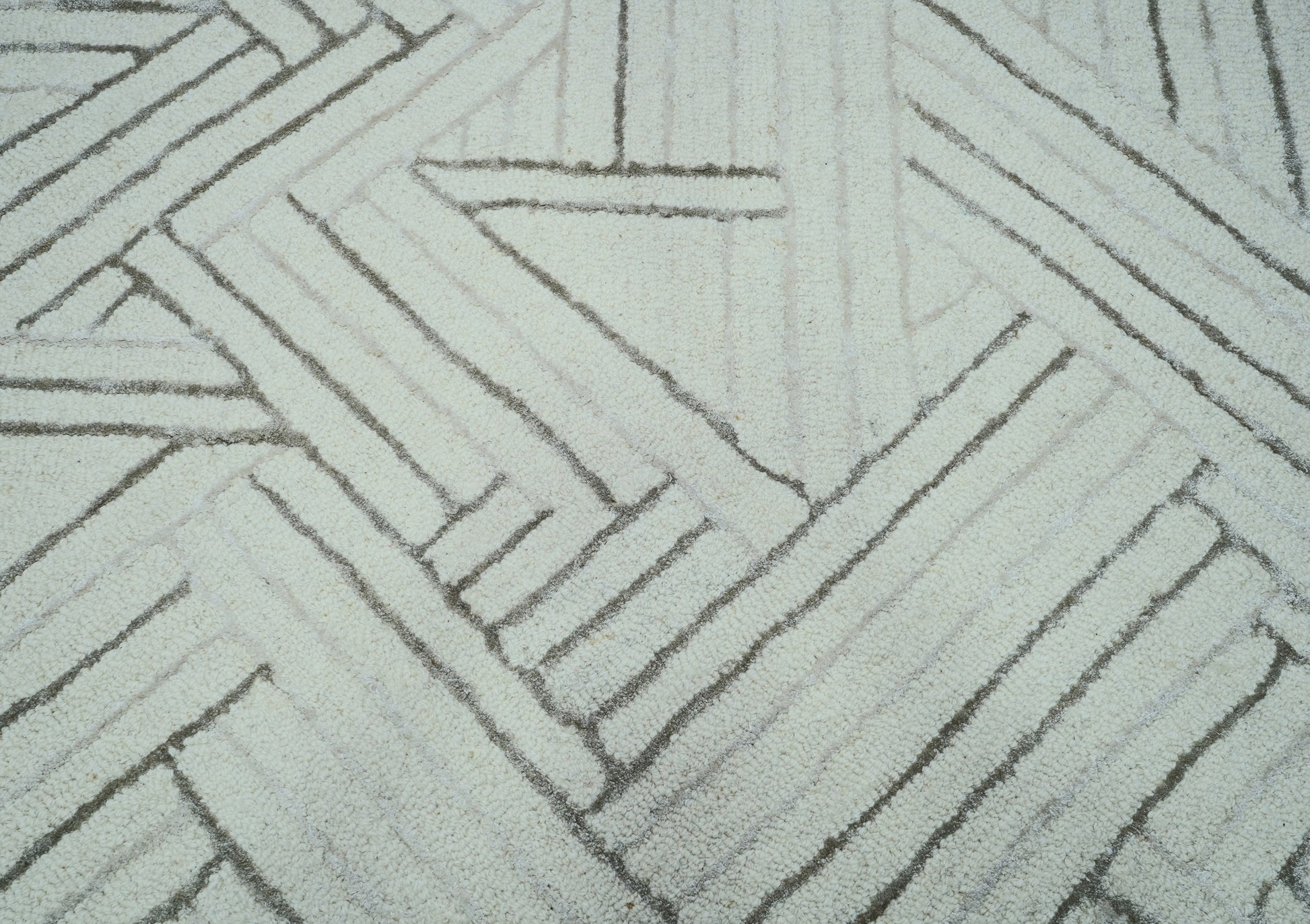 Aqua Teal Abstract Geometric Chevron Lines Hand Tufted Wool Viscose Area Rug - Cut Pile Contemporary Custom Sizes