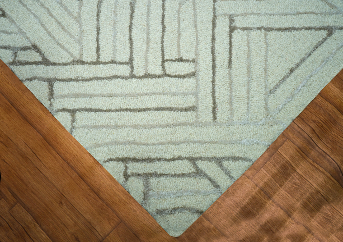 Teal Blue Abstract Geometric Lines Panel Hand Tufted Wool Viscose Area Rug Cut Pile Contemporary Custom Sizes - Bulk Manufacturing Orders