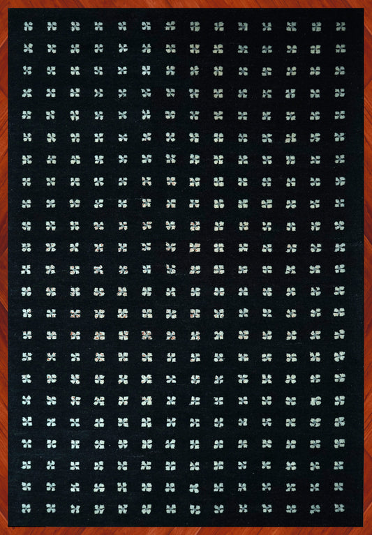 Navy Blue White Geometric Dots Hand Tufted Wool Area Rug - Cut Pile Modern Custom Sizes