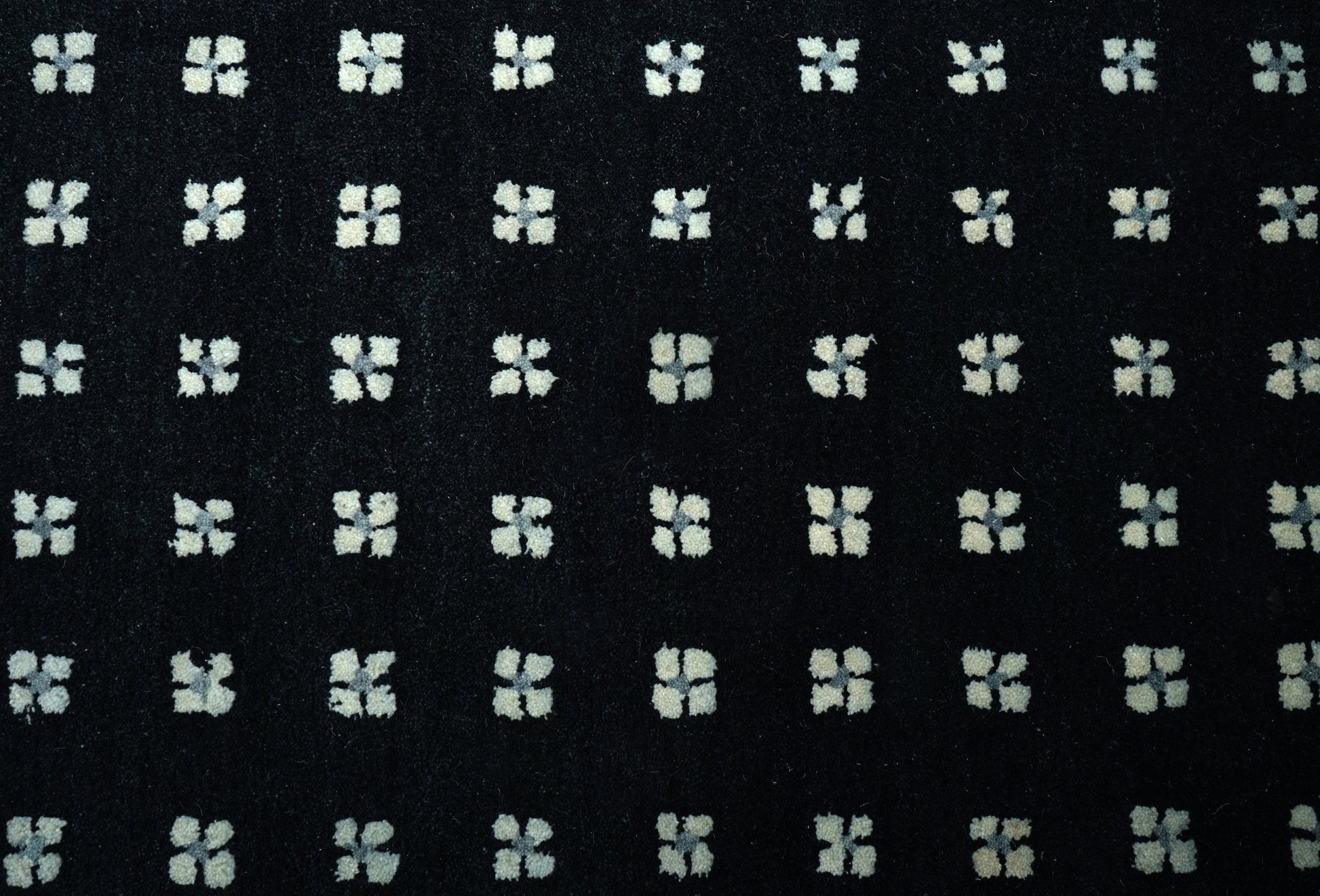 Navy Blue White Geometric Dots Hand Tufted Wool Area Rug - Cut Pile Modern Custom Sizes