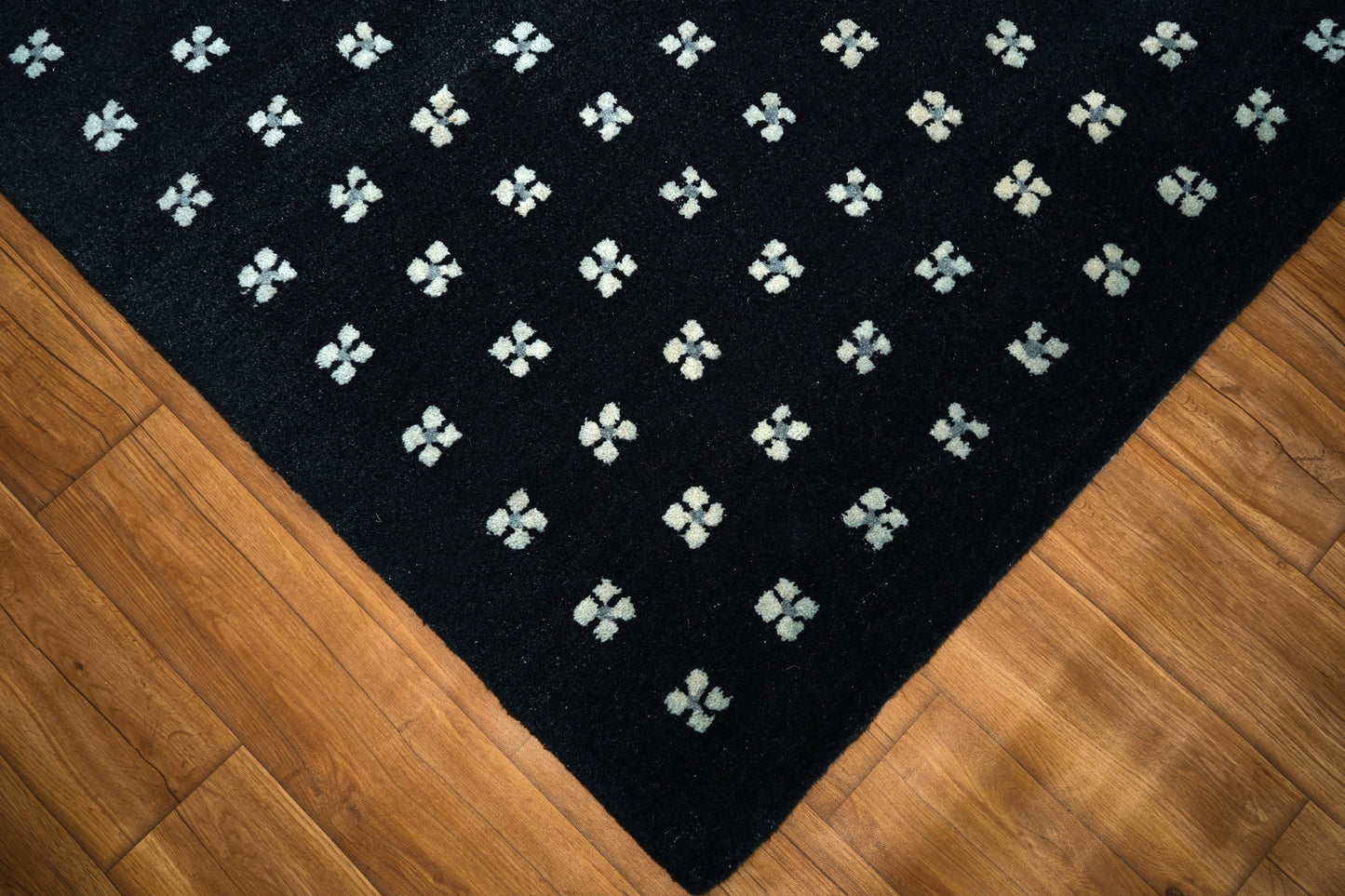 Navy Blue White Geometric Dots Hand Tufted Wool Area Rug - Cut Pile Modern Custom Sizes