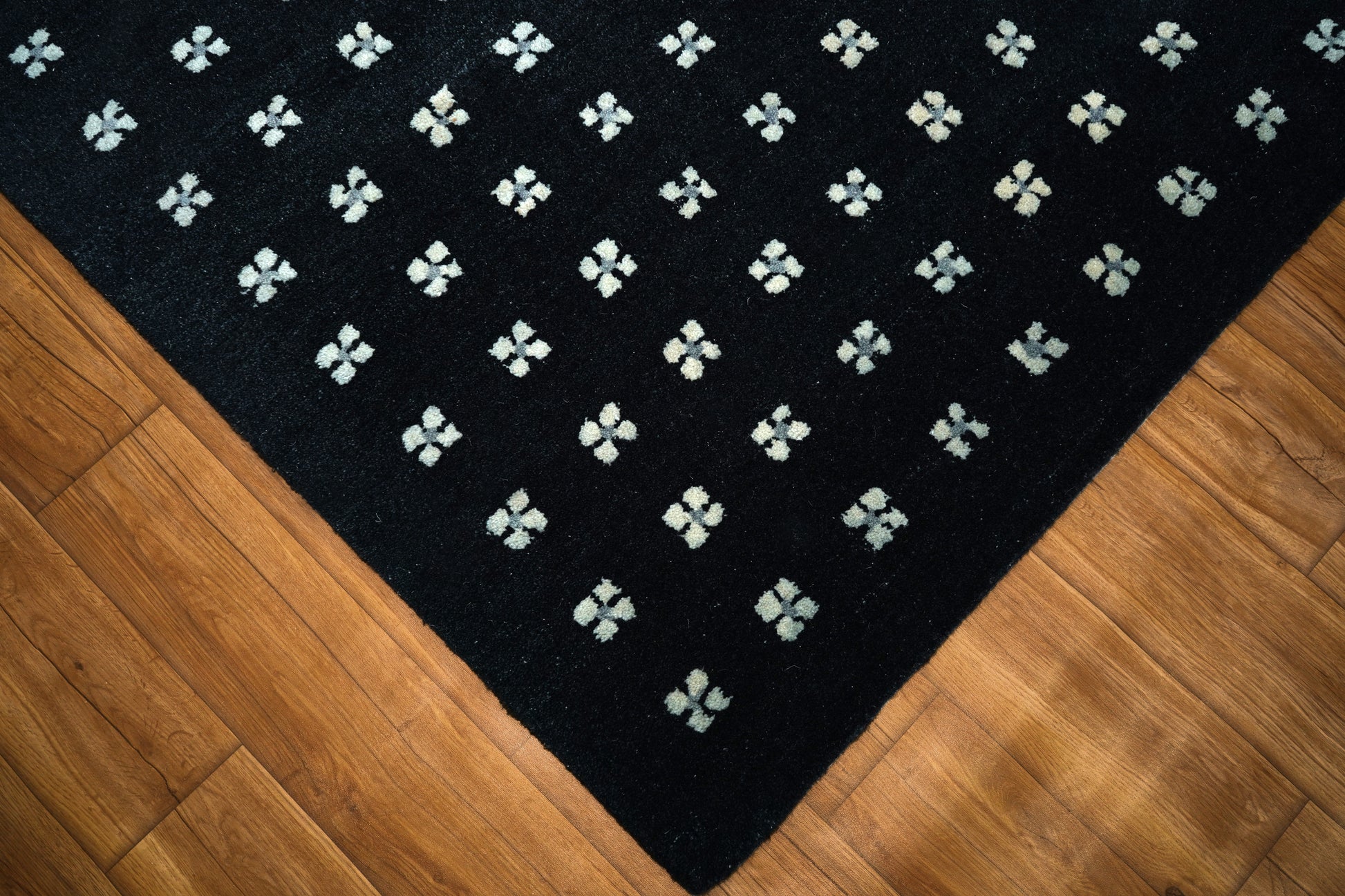 Navy Blue White Geometric Dots Hand Tufted Wool Area Rug - Cut Pile Modern Custom Sizes