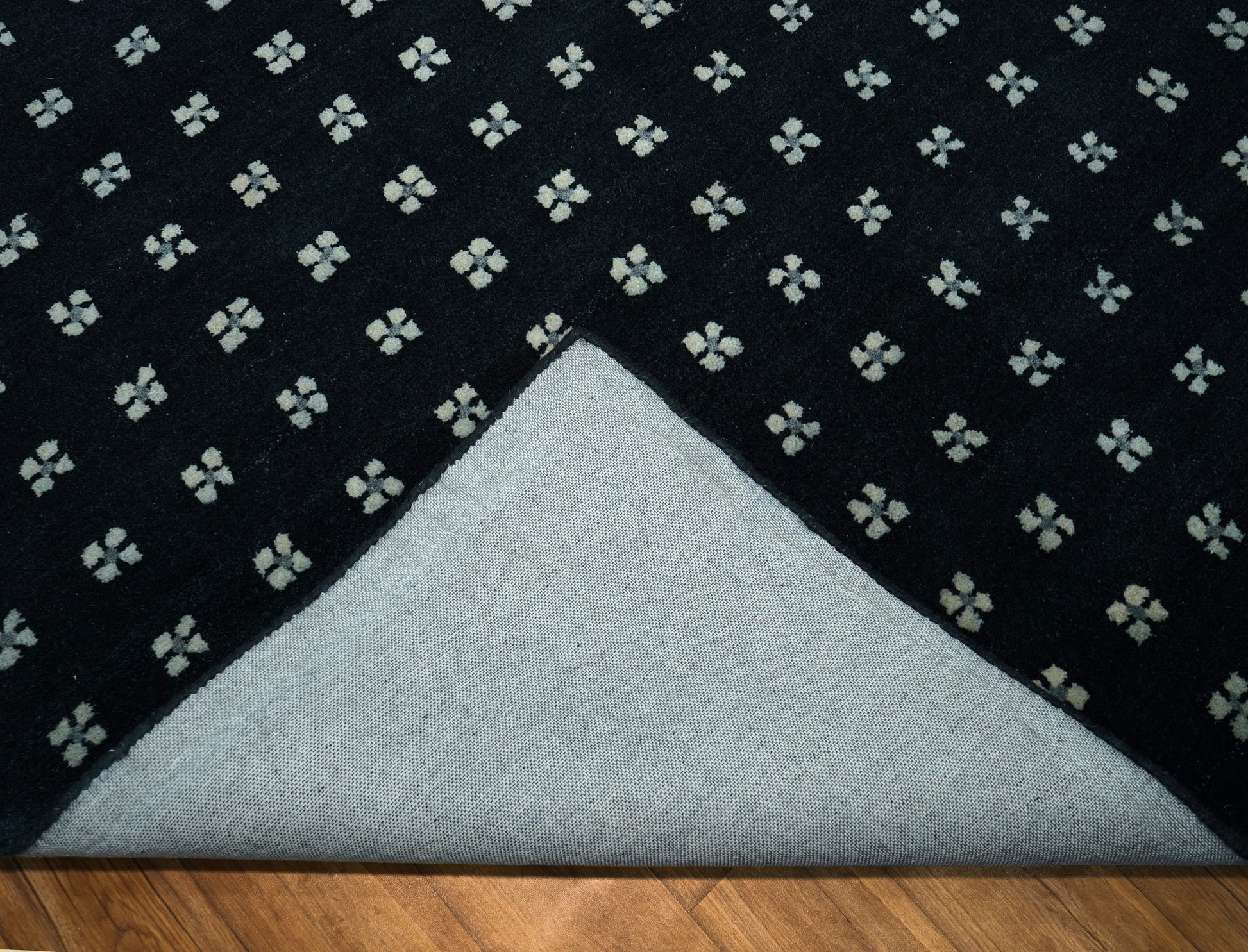 Navy Blue White Geometric Dots Hand Tufted Wool Area Rug - Cut Pile Modern Custom Sizes