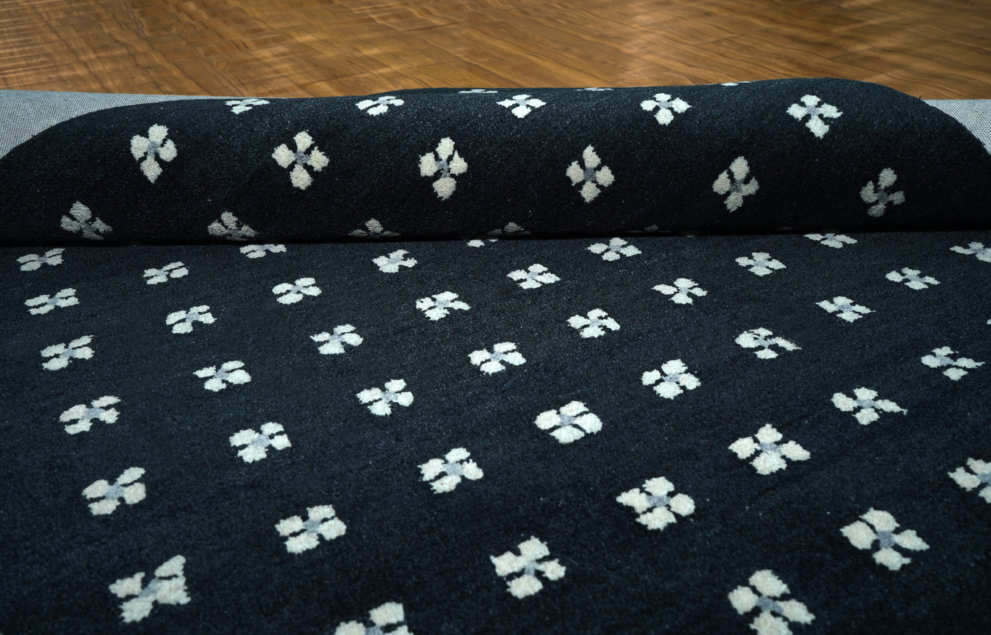 Navy Blue White Geometric Dots Hand Tufted Wool Area Rug - Cut Pile Modern Custom Sizes