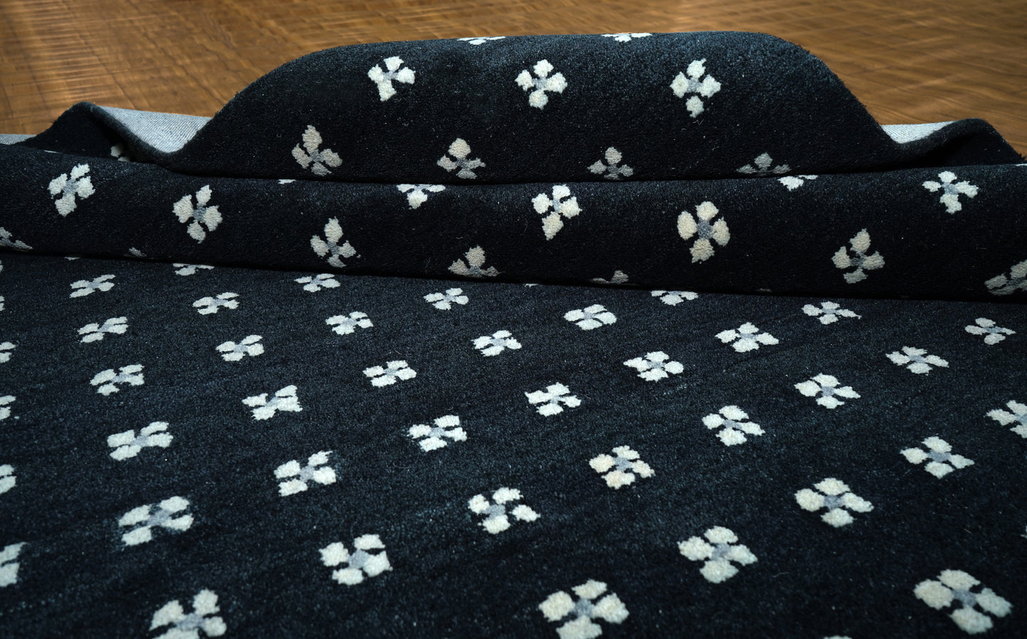 Navy Blue White Geometric Dots Hand Tufted Wool Area Rug - Cut Pile Modern Custom Sizes