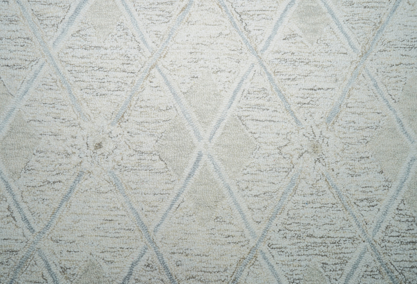 Sage Green Ivory Diamond Trellis Hand Tufted Wool Area Rug - Cut Pile Geometric Custom Sizes