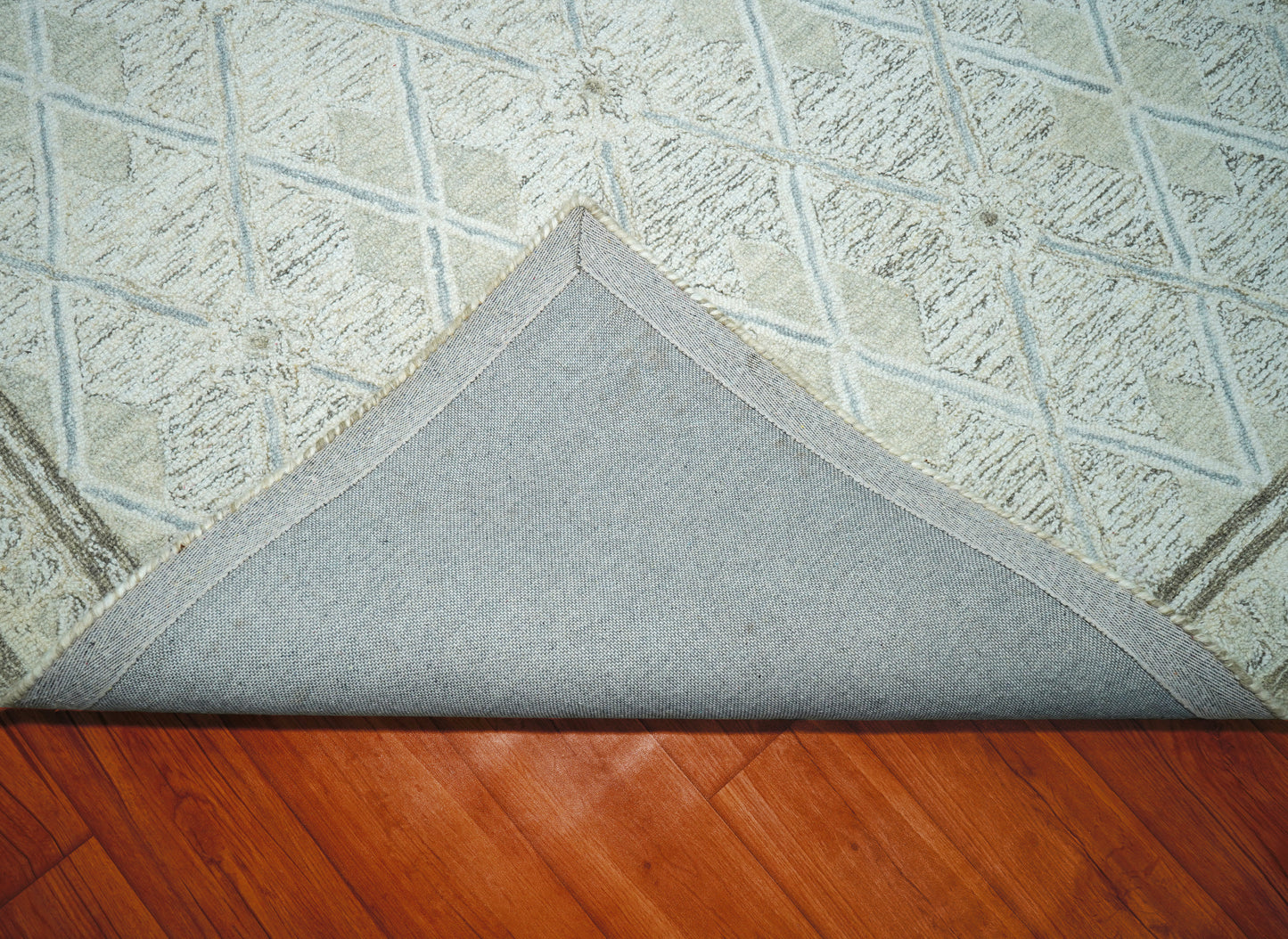 Sage Green Ivory Diamond Trellis Hand Tufted Wool Area Rug - Cut Pile Geometric Custom Sizes