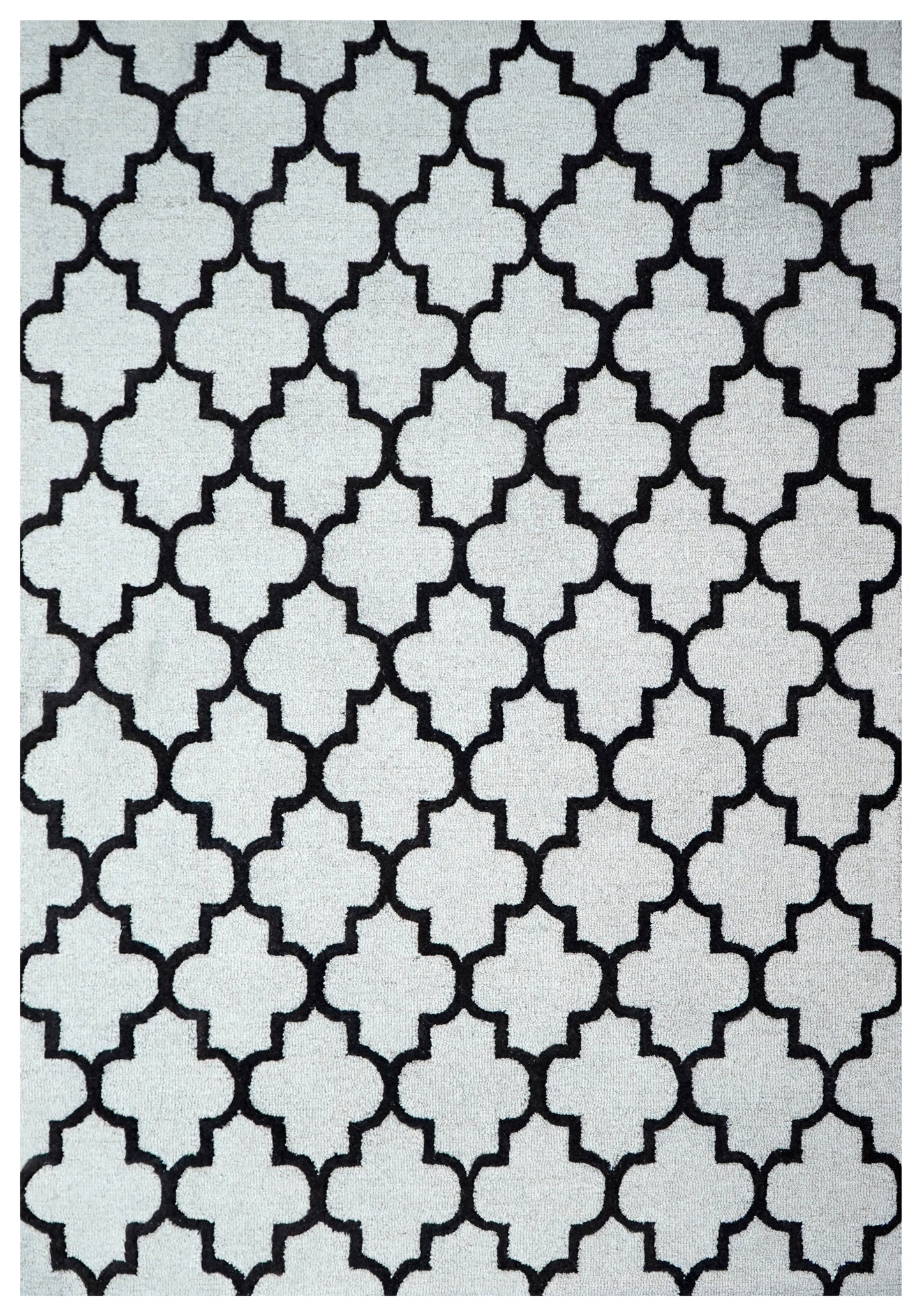 White Black Moroccan Trellis Hand Tufted Wool Area Rug - Cut Pile Geometric Custom Sizes
