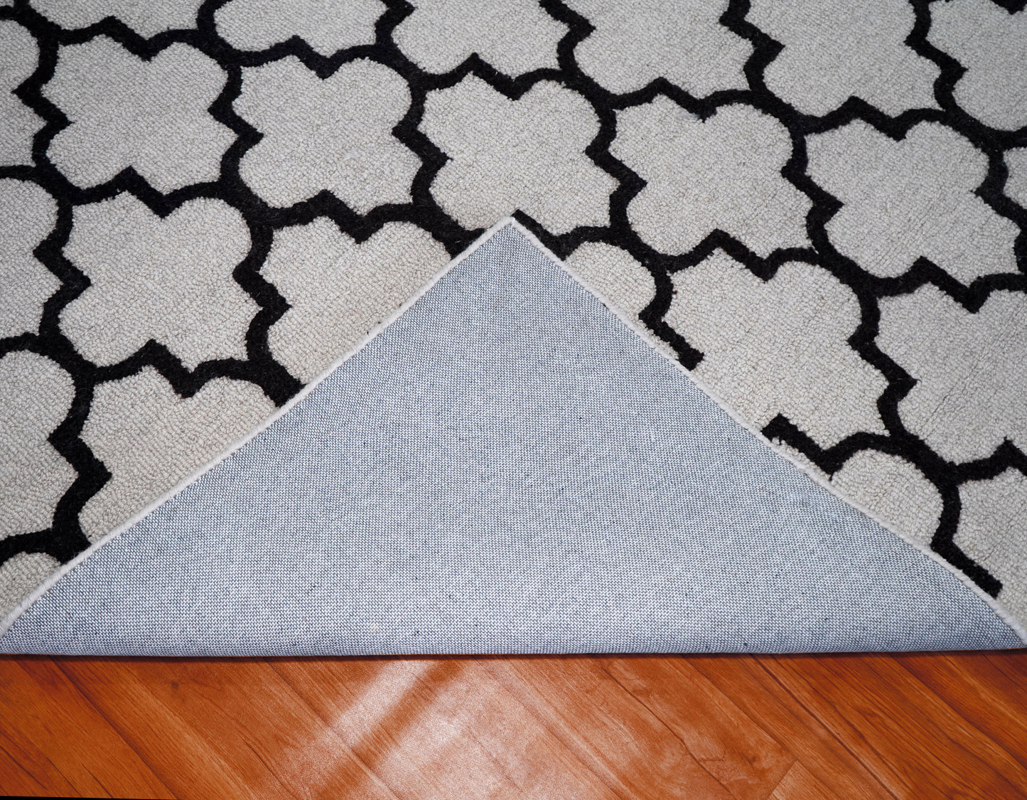 White Black Moroccan Trellis Hand Tufted Wool Area Rug - Cut Pile Geometric Custom Sizes