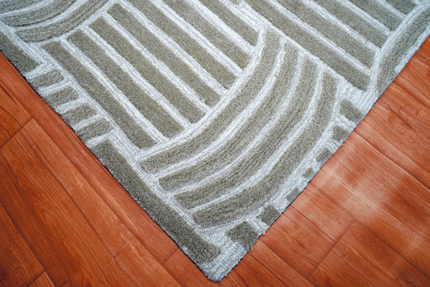 Wool Hand Tufted Cut Pile Area Rug - Grey White Geometric Basket weave Textured Custom Sizes