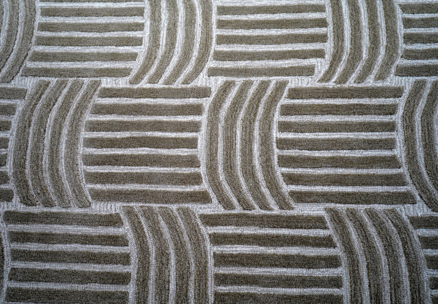 Wool Hand Tufted Cut Pile Area Rug - Grey White Geometric Basket weave Textured Custom Sizes