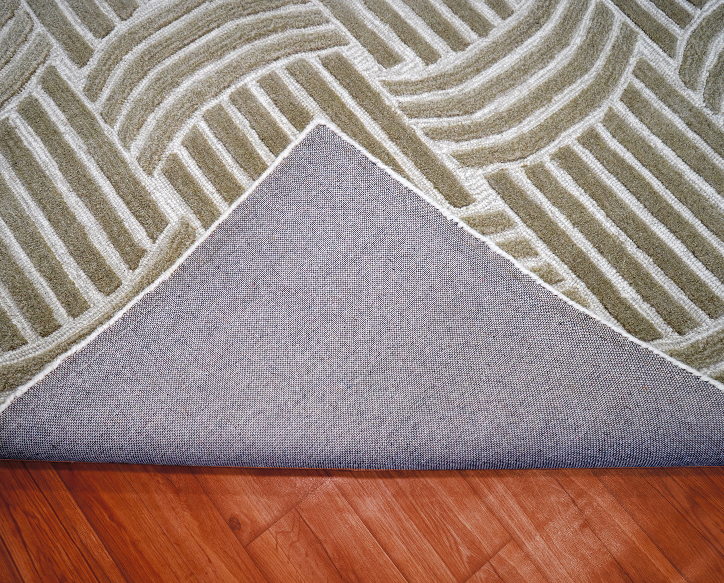 Wool Hand Tufted Cut Pile Area Rug - Grey White Geometric Basket weave Textured Custom Sizes