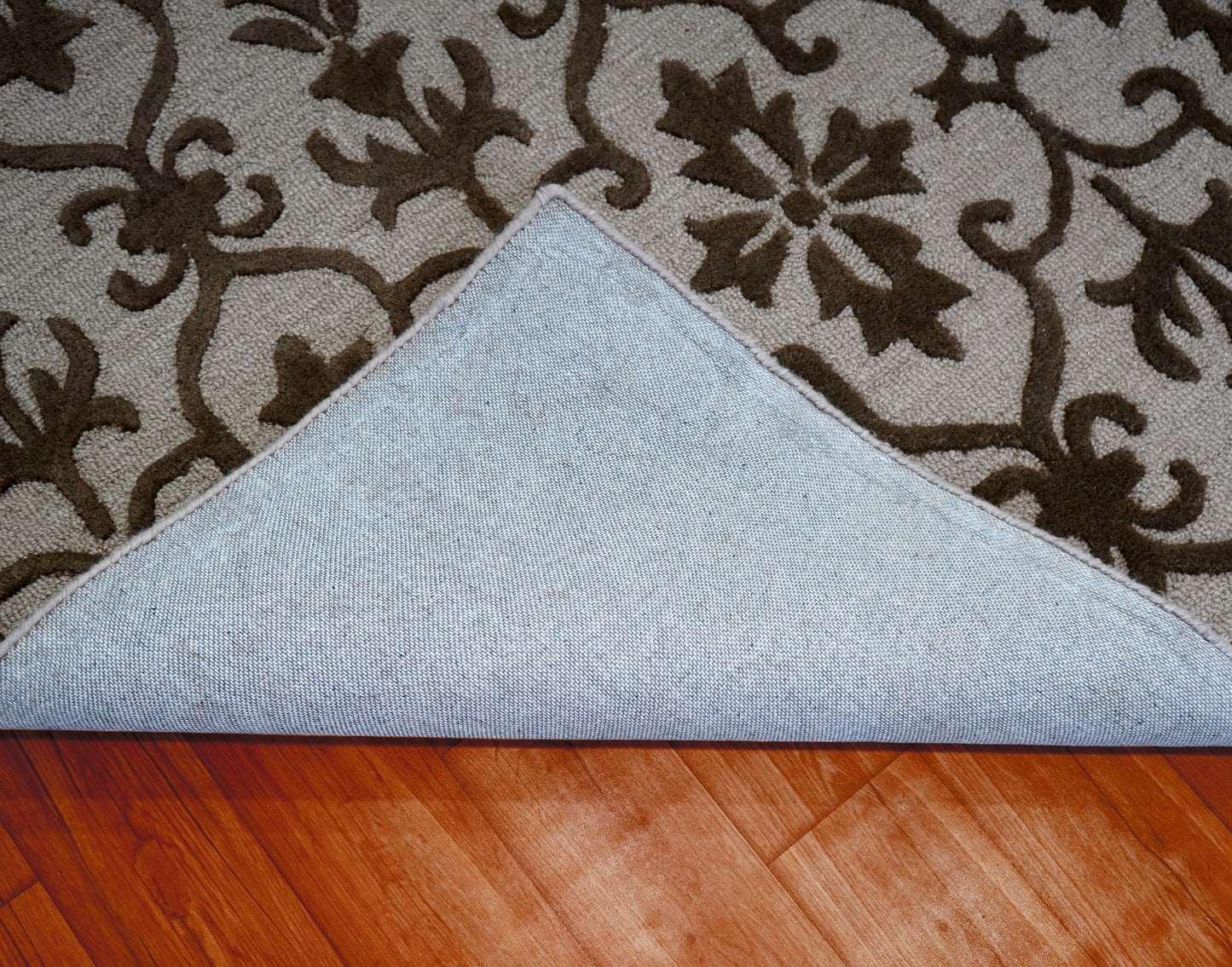 Damask Scrollwork Hand Tufted Wool Area Rug - White Grey Brown Cut Pile Custom Sizes