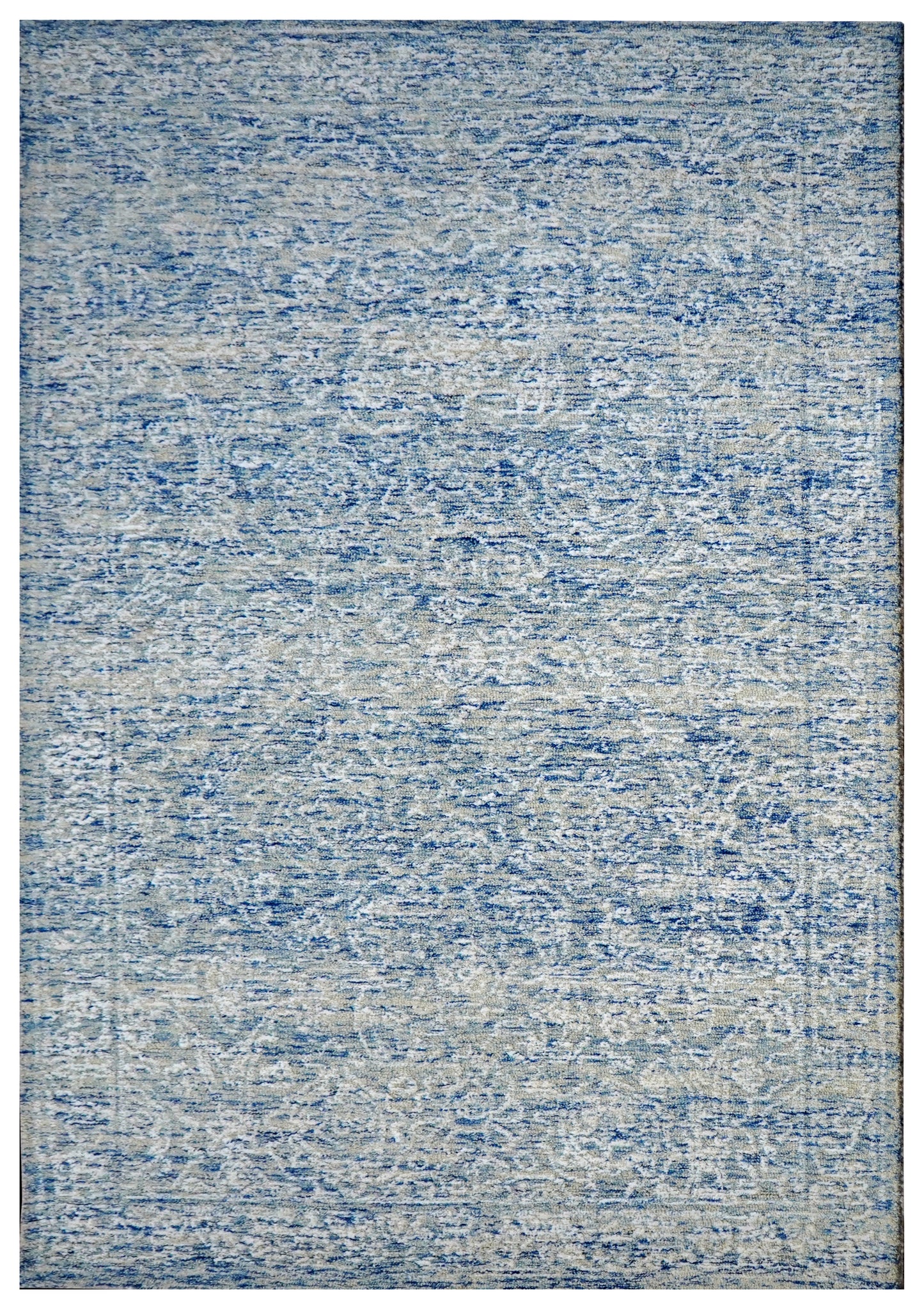 Cut Pile Abstract Textured Hand Tufted Wool Area Rug - Blue Grey Ivory Modern Custom Sizes
