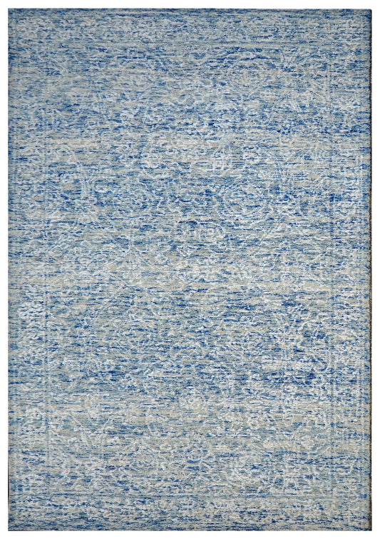 Cut Pile Abstract Textured Hand Tufted Wool Area Rug - Blue Grey Ivory Modern Custom Sizes