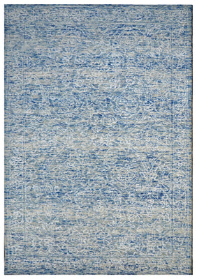 Cut Pile Abstract Textured Hand Tufted Wool Area Rug - Blue Grey Ivory Modern Custom Sizes