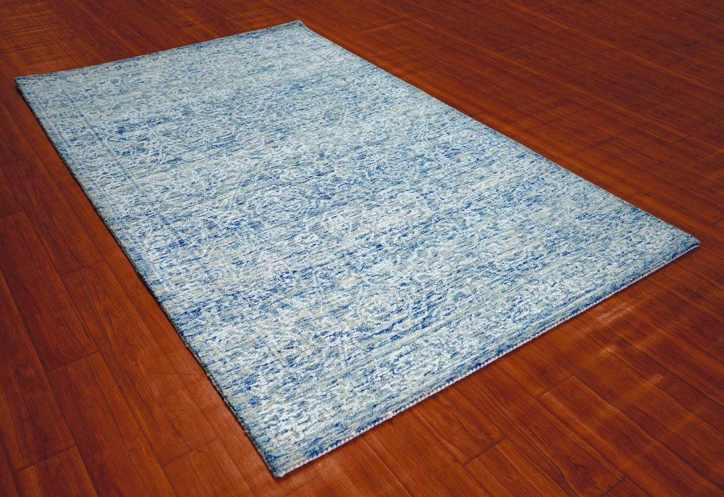 Cut Pile Abstract Textured Hand Tufted Wool Area Rug - Blue Grey Ivory Modern Custom Sizes