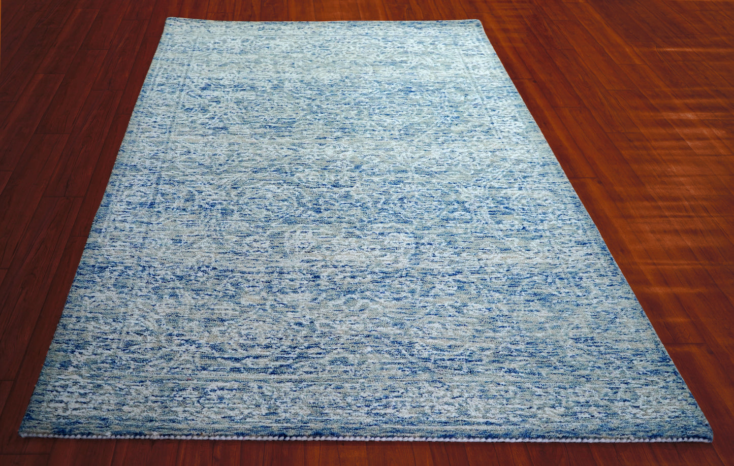 Cut Pile Abstract Textured Hand Tufted Wool Area Rug - Blue Grey Ivory Modern Custom Sizes