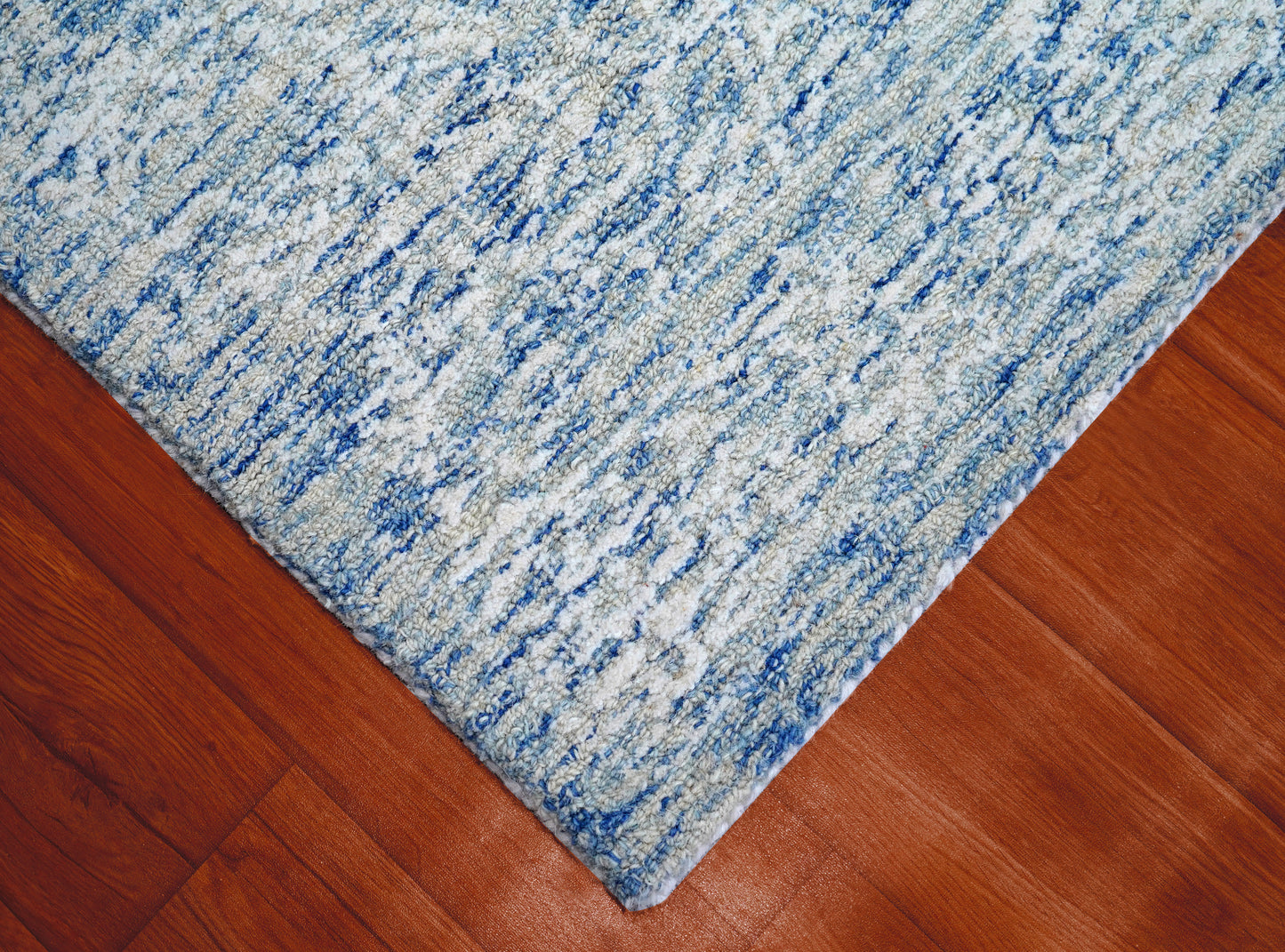 Cut Pile Abstract Textured Hand Tufted Wool Area Rug - Blue Grey Ivory Modern Custom Sizes