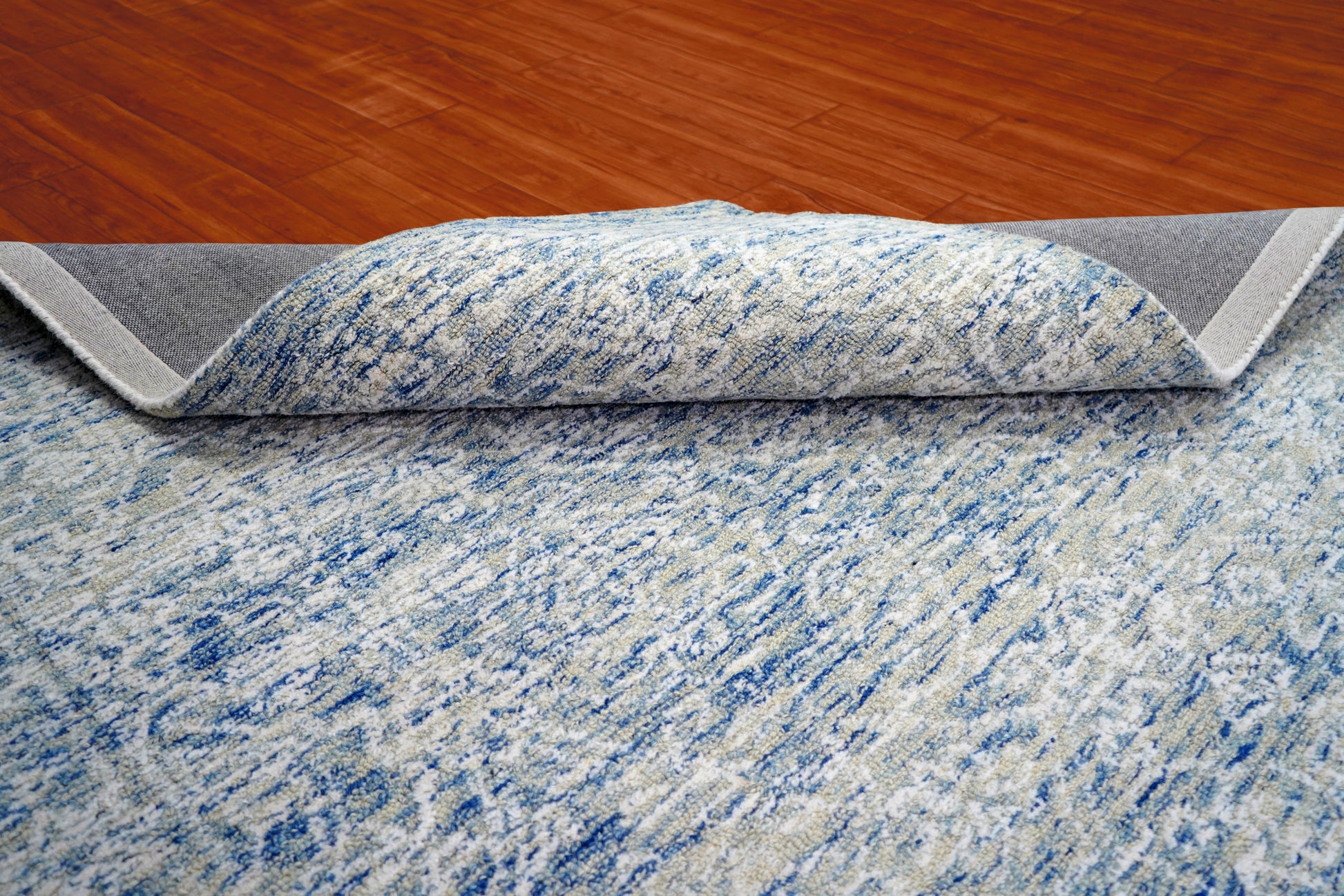 Turquoise Blue Vintage Damask Distressed Hand Tufted Wool Area Rug - Cut Pile Custom Sizes