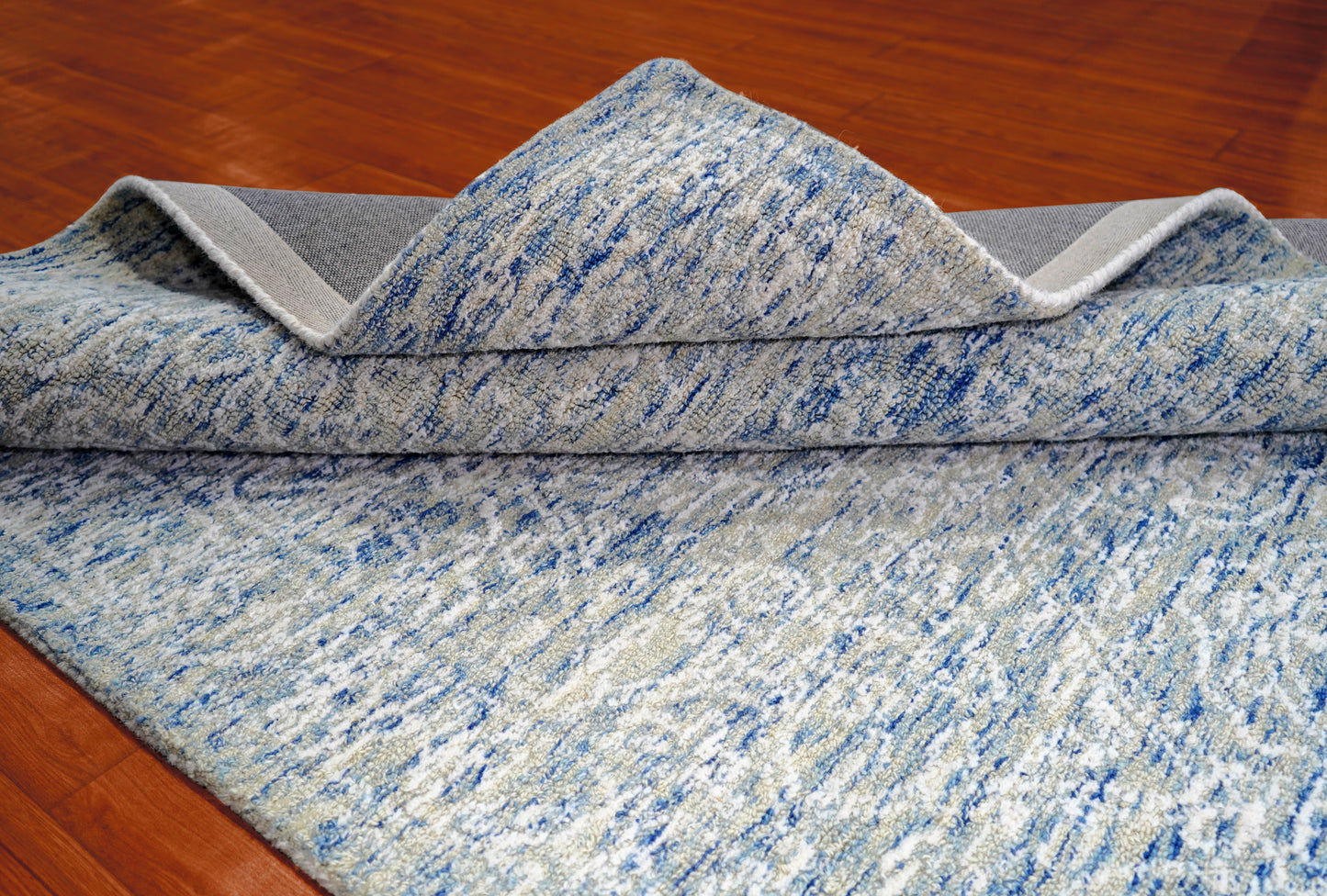 Turquoise Blue Vintage Damask Distressed Hand Tufted Wool Area Rug - Cut Pile Custom Sizes
