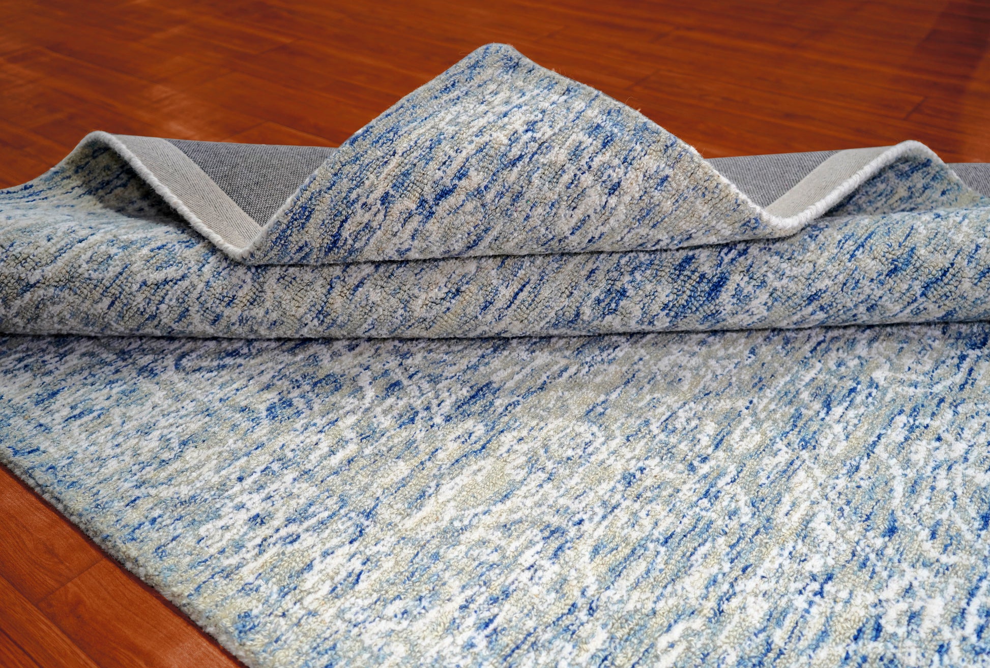 Turquoise Blue Vintage Damask Distressed Hand Tufted Wool Area Rug - Cut Pile Custom Sizes
