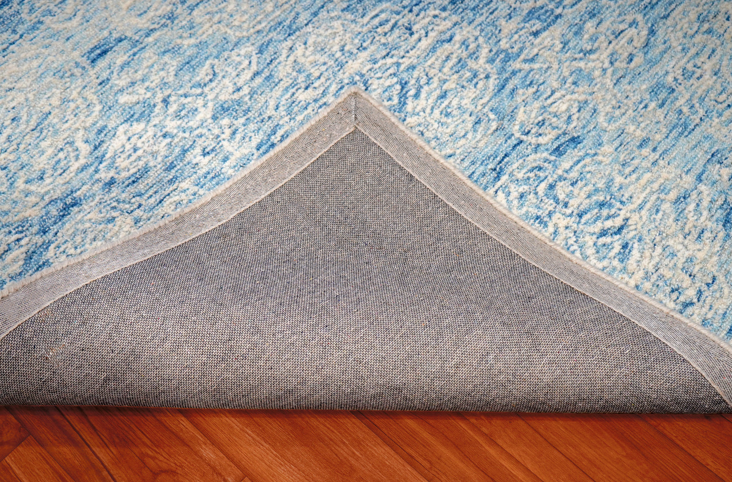 Turquoise Blue Vintage Damask Distressed Hand Tufted Wool Area Rug - Cut Pile Custom Sizes
