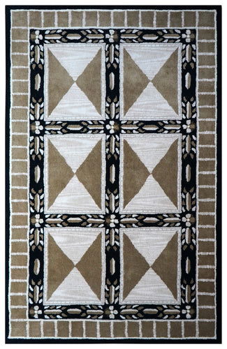 Geometric Tribal Cut Pile Hand Tufted Wool Area Rug - Beige White Black Grey Custom Sizes