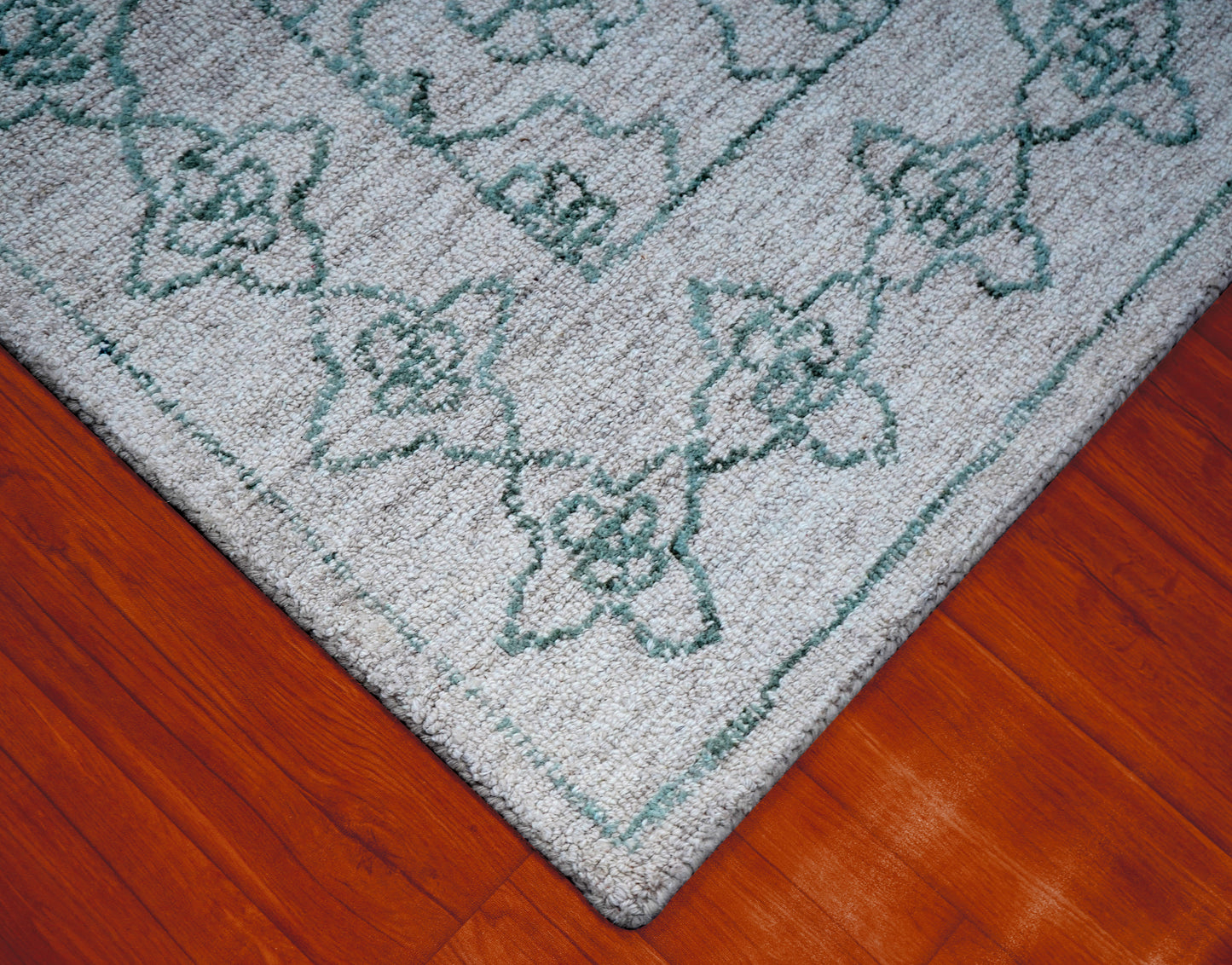 Cut Pile Hand Tufted Wool Area Rug - Mint Green Ivory Vintage Floral Distressed Custom Sizes