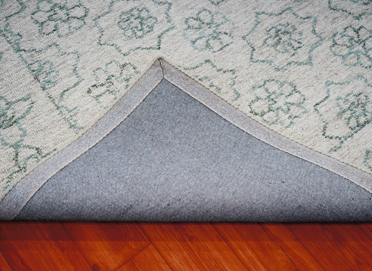 Cut Pile Hand Tufted Wool Area Rug - Mint Green Ivory Vintage Floral Distressed Custom Sizes