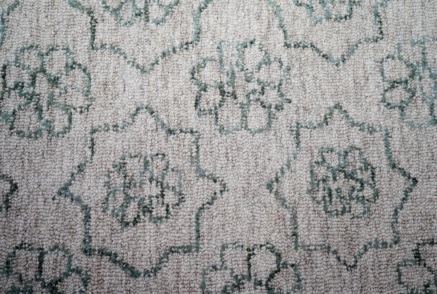 Cut Pile Hand Tufted Wool Area Rug - Mint Green Ivory Vintage Floral Distressed Custom Sizes