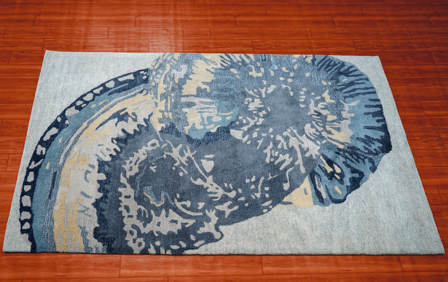 Blue Grey Beige Butterfly Abstract Hand Tufted Wool Area Rug - Cut Pile Artistic Custom Sizes