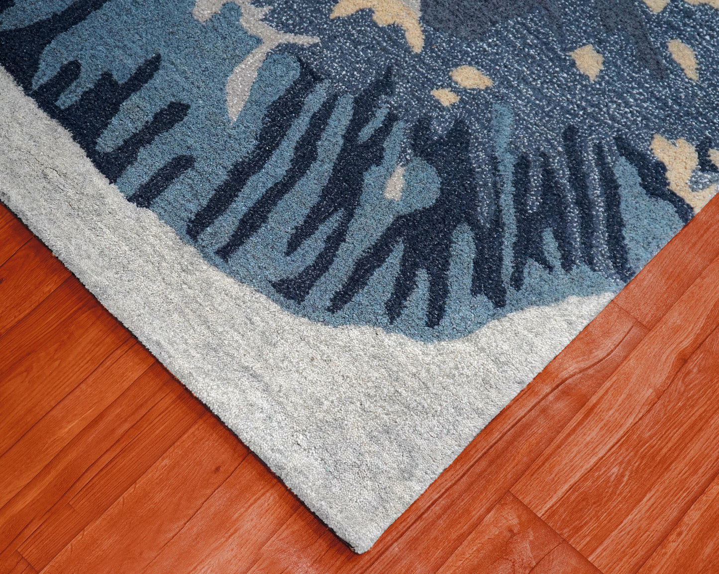 Blue Grey Beige Butterfly Abstract Hand Tufted Wool Area Rug - Cut Pile Artistic Custom Sizes