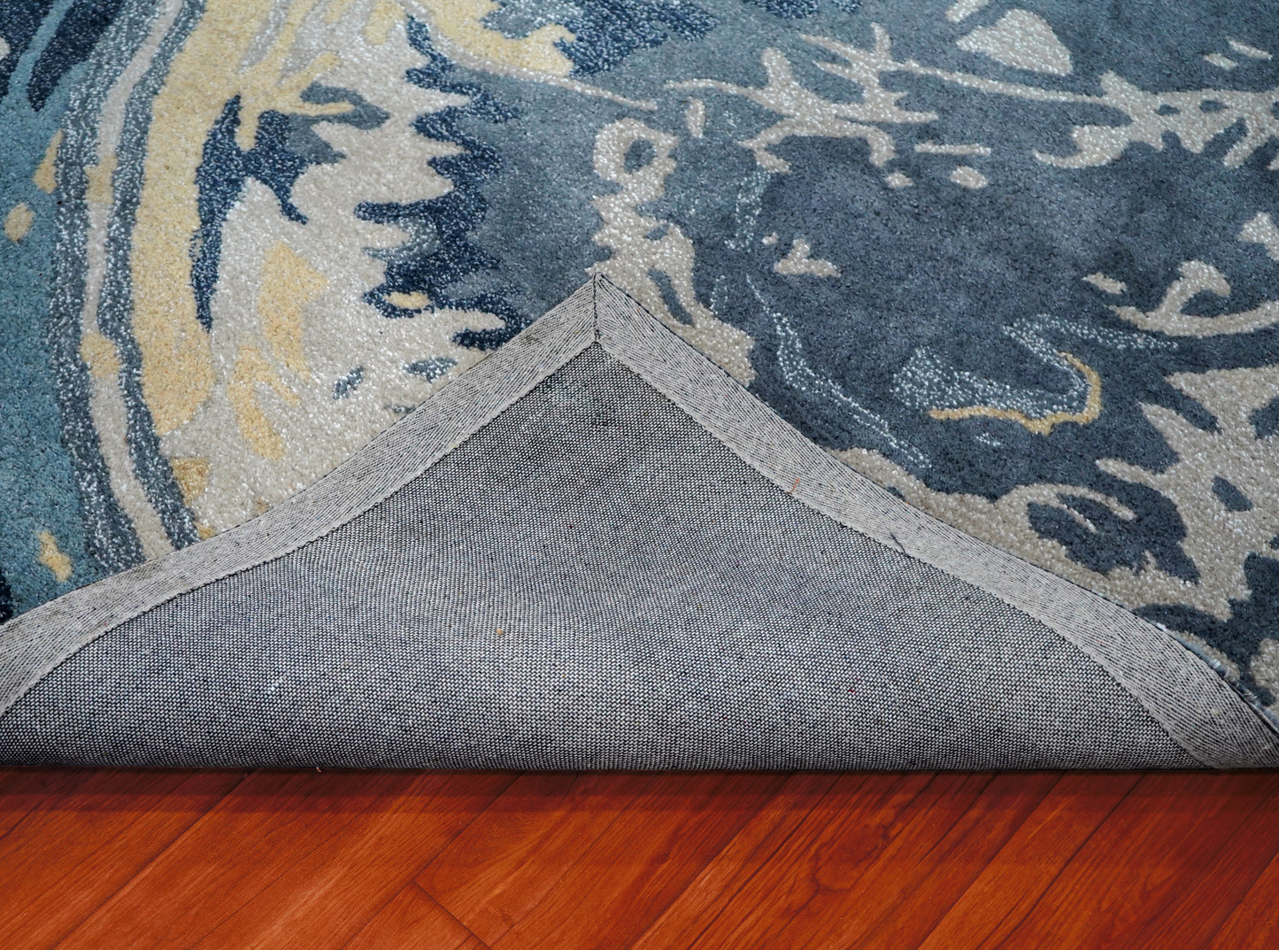 Blue Grey Beige Butterfly Abstract Hand Tufted Wool Area Rug - Cut Pile Artistic Custom Sizes