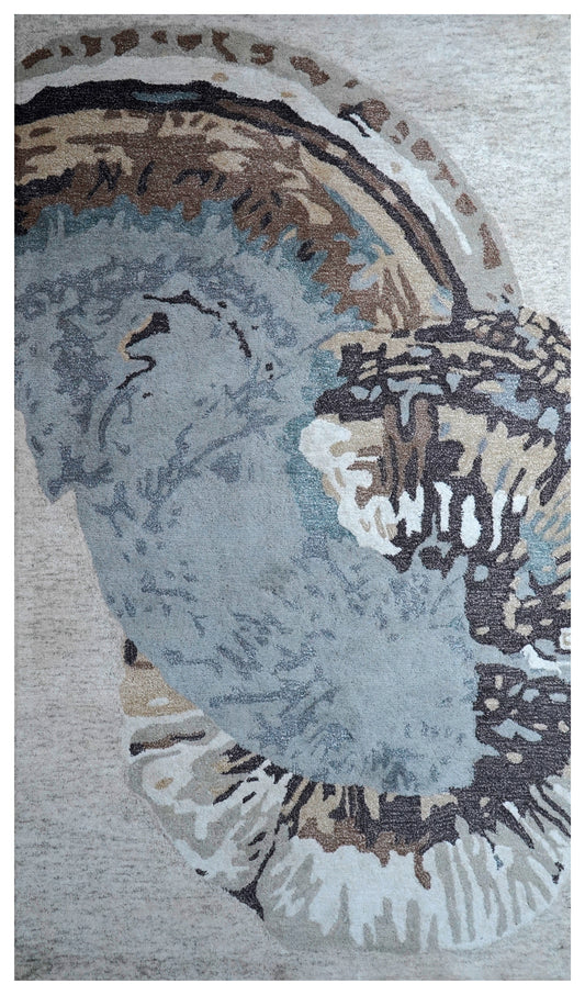 Blue Grey Beige Abstract Feather Hand Tufted Wool Area Rug - Cut Pile Artistic Custom Sizes