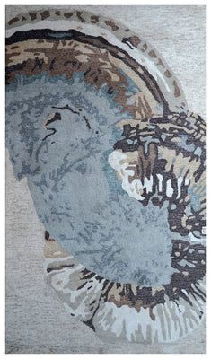 Blue Grey Beige Abstract Feather Hand Tufted Wool Area Rug - Cut Pile Artistic Custom Sizes