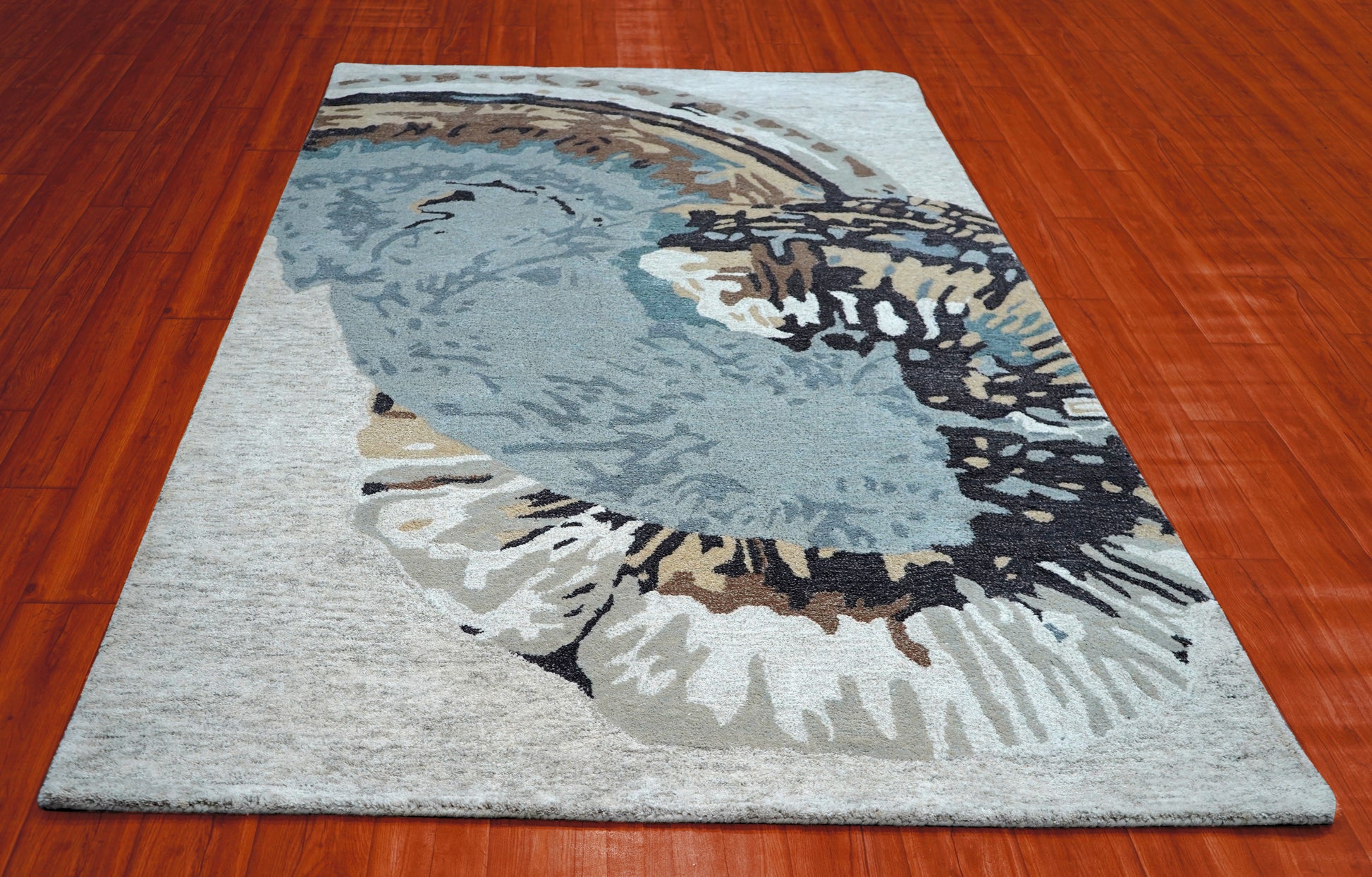 Blue Grey Beige Abstract Feather Hand Tufted Wool Area Rug - Cut Pile Artistic Custom Sizes