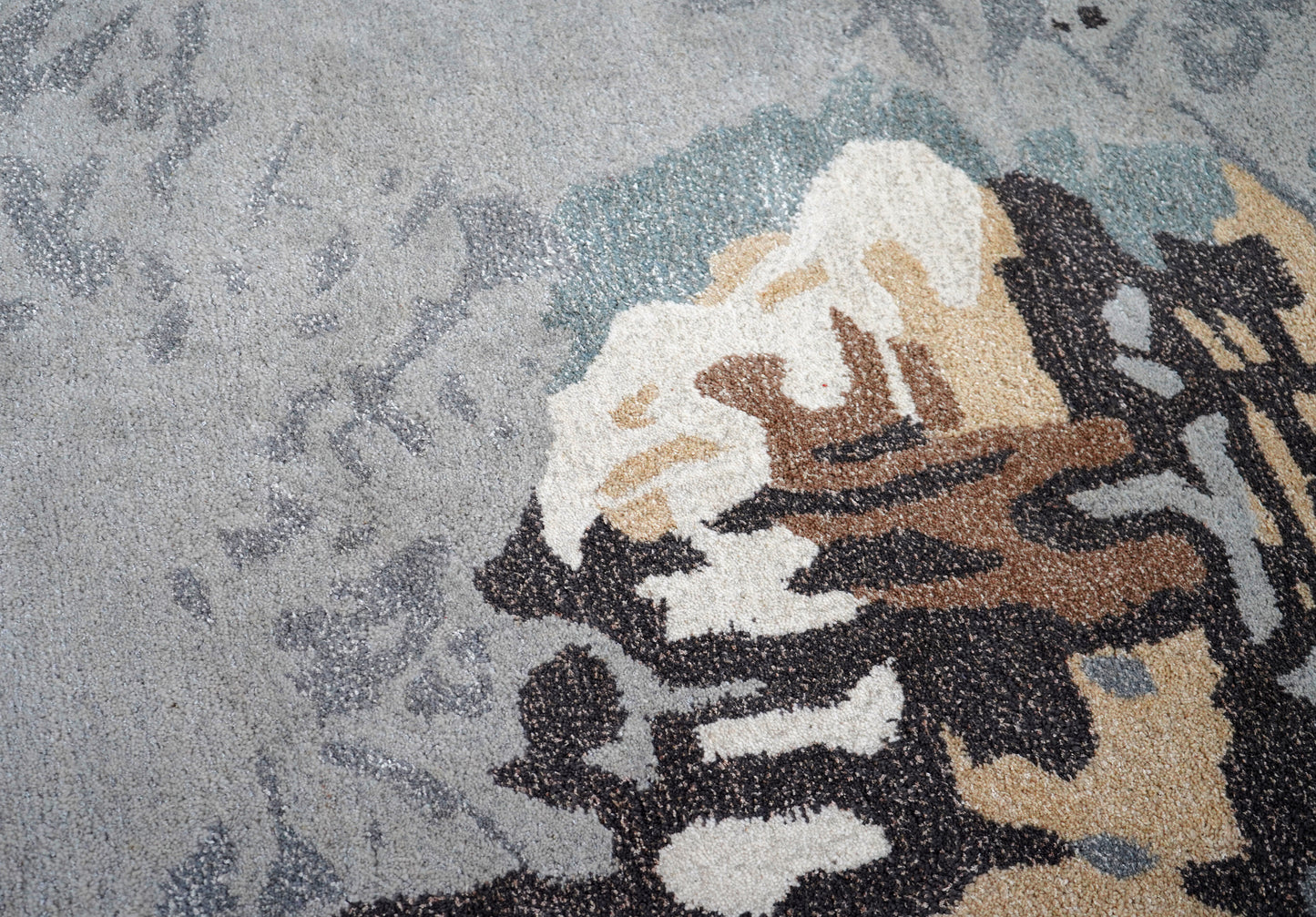 Blue Grey Beige Abstract Feather Hand Tufted Wool Area Rug - Cut Pile Artistic Custom Sizes